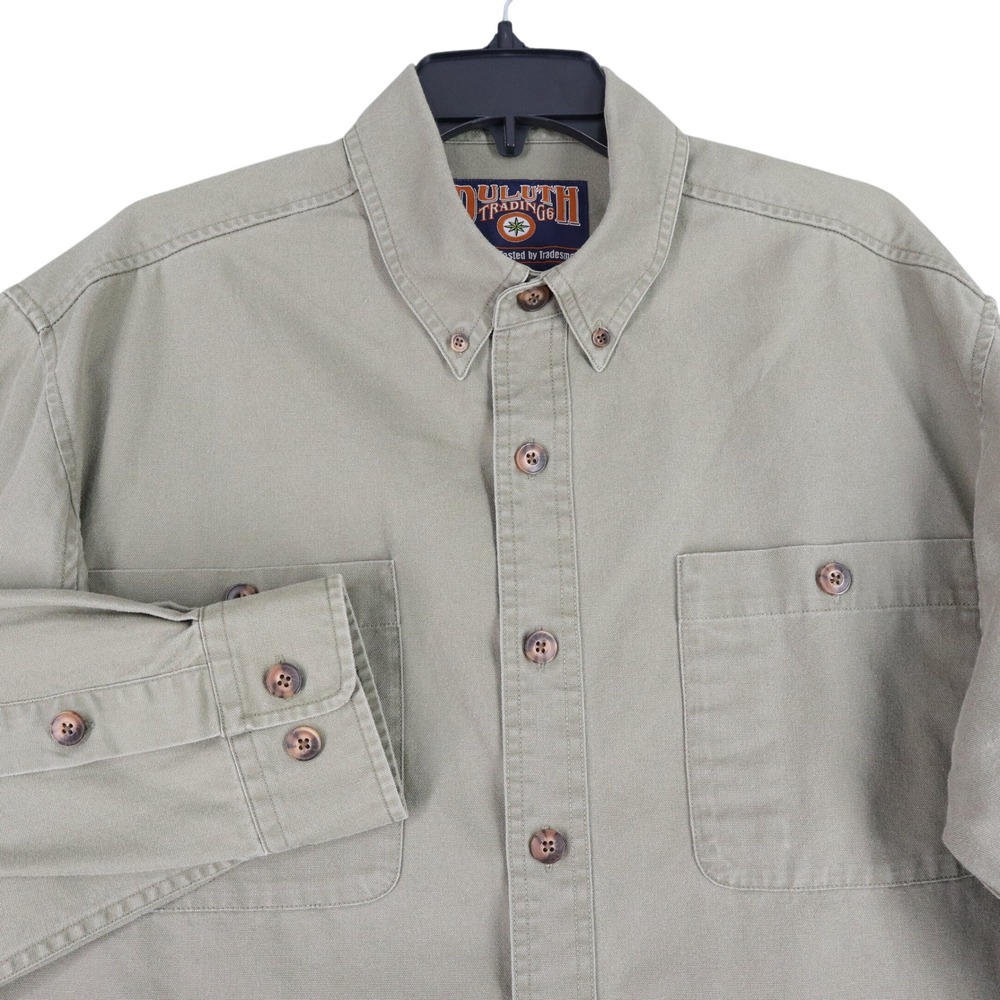Duluth Trading Canvas Shirt Mens L Tan Cotton Button Down Work‎